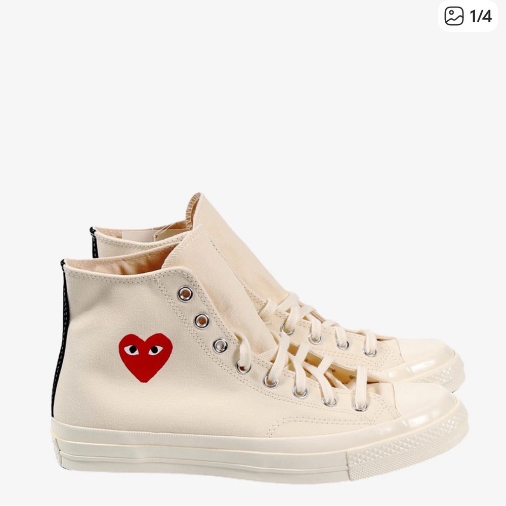 Comme des Garçons Red Heart High-Top Sneakers in Cream